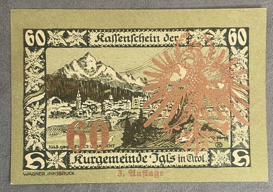 Нотгельды Австрия Тироль 60 геллеров 1920 год.