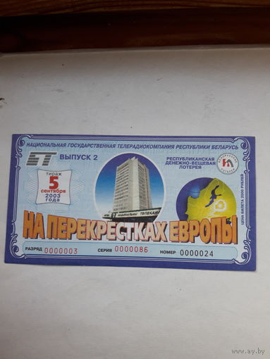 Республиканская денежно вещевая лотерея На перекрестках Европы выпуск 2