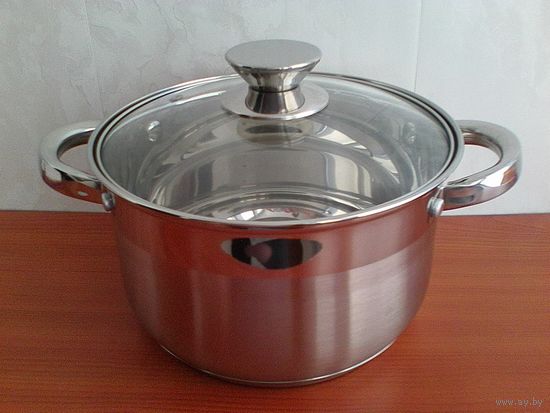 Кастрюля со Стеклянной Крышкой - Нержавеющая Сталь - Объём 3,9 литра.