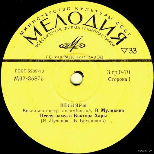 Песняры, Песня Памяти Виктора Хары, миньон 1974