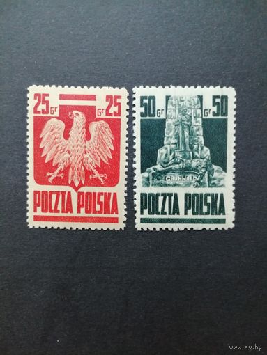 Польша 1944 Полная серия марок "Национальные символы" (чистые*, марка номиналом 25gr имеет след от наклейки) Mi.383-384 каталог 4.00 евро