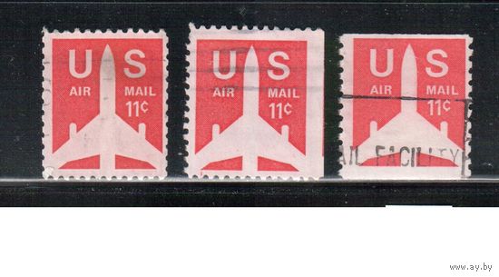 США-1971, (Мих.1029 А+D+С) , гаш. , Стандарт, Авиапочта (одиночка), 3 типа зубцовки