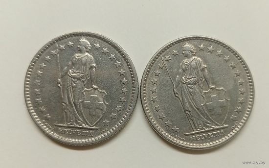 Швейцария 2 франка, 1969 год.1974 год