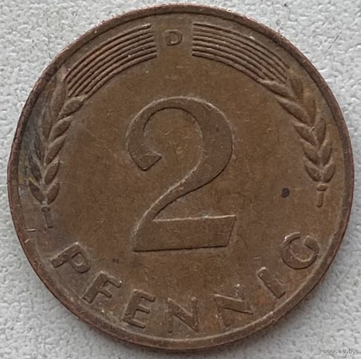 Германия 2 пфеннига 1968 г. D