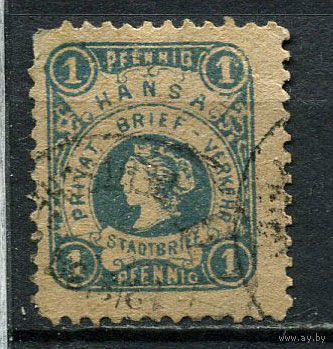 Германия - Дрезден (Ганза) - Местные марки - 1886 - Аллегория 1Pf - (есть тонкое место) - [Mi.3A] - 1 марка. Гашеная.  (Лот 69Dd)