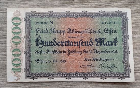 Werty71 Германия 100000 марок 1923 Эссен Гроссгельд банкнота