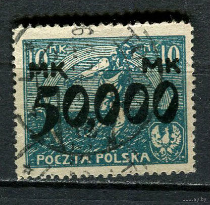 Польша - 1923 - Надпечатка 50.000М на 10М - [Mi.188b] - 1 марка. Гашеная.  (Лот 44GQ)-T41P10