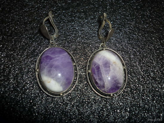 Серьги СССР С Аметистом В Мельхиоре
