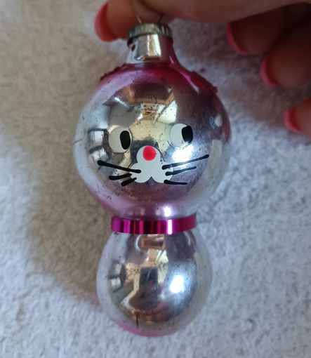 Ёлочная игрушка, стекло, кот, котик