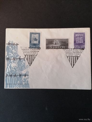 Польша 1962 КПД с полной серией марок "Памятники борьбы и мученичества" (спецгашение) Mi.1303-1305 каталог 1.50 евро