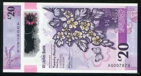 Северная Ирландия 20 фунтов 2019 г. (Ulster Bank). Полимер. UNC