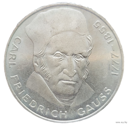 5 марок 1977 J Карл Фридрих Гаусс! Остатки штемпеля! Серебро 11.2 грамма 625 пробы! ВОЗМОЖЕН ОБМЕН!