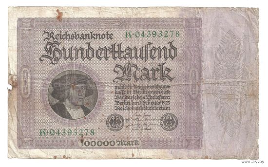 Германия 100000 марок 1923 г. Веймарская республика