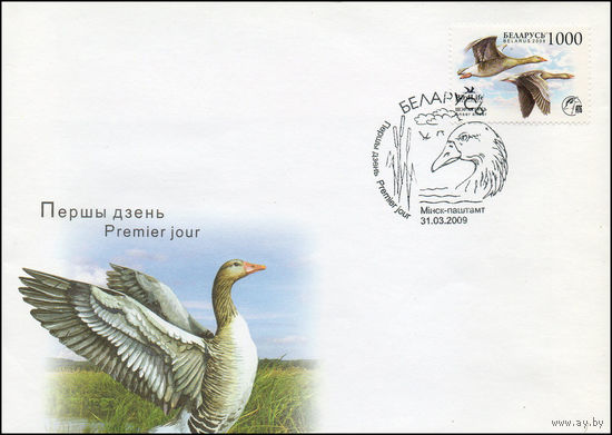 Беларусь 2009 год Конверт первого дня Птица года. Серый гусь