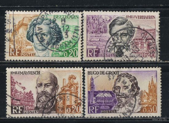 Франция 1963 Известные европейцы германец Людвиг ван Бетховен бельгиец Эмиль Верхарн люксембуржец Эмиль Мейриш голландец Гуго ле Грот #1432-3,1435-6