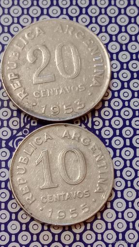 Аргентина 20 сентаво 1953,10 сентаво 1955 лот 2 штуки