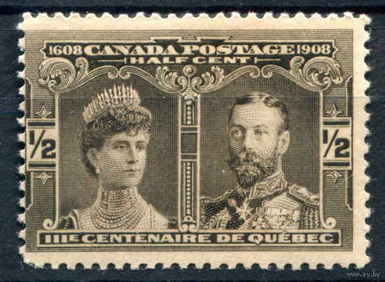 Британские колонии - Канада - 1908г. - король Георг V, королева Мария, 300 лет основания Квебека, 1/2 с - 1 марка - MNH с дефектом клея [Mi 84]. #3-WB-80-A-1