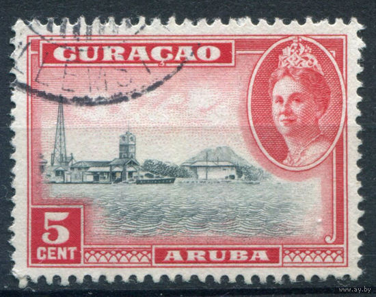 Нидерландские колонии - Кюрасао - 1943г. - ландшафты, достопримечательности, королева Вильгельмина, 5 с - 1 марка - гашёная [Mi 202]. #3-WB-81-A-1