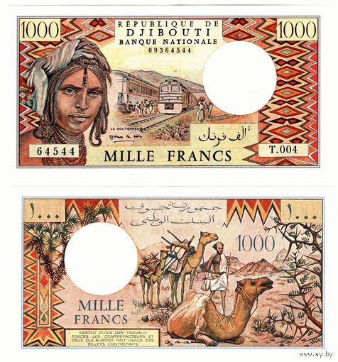 Джибути 1000 франков образца 1988 года UNC p37e серия Т