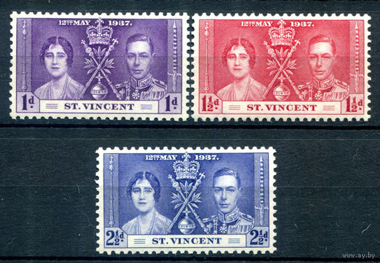 Британские колонии - Сент-Винсент - 1937г. - коронация короля Георга VI и королевы Елизаветы - 3 марки - полная серия, MNH [Mi 116-118]. #2-Bc-1-A-1