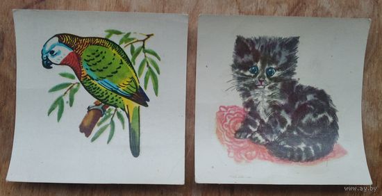 Переводные (сдвижные) картинки. Животные. 1990 г. Москва. 2 шт. Цена за 1.