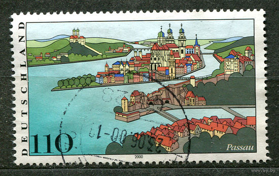 Вид на город Пассау на стыке трех рек. Германия. 2000. Полная серия 1 марка
