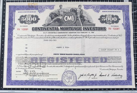 Облигация, Continental Mortgage Investors, 5000 долларов, 1973