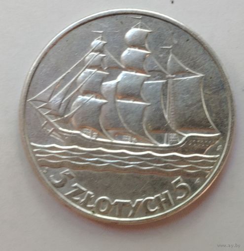 5 злотых 1936, кораблик, UNC