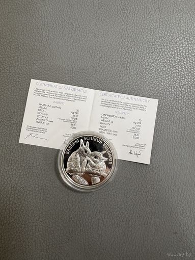 Белки 20 рублей, серебро, 2009, РЕДКОСТЬ! ИДЕАЛЬНОЕ СОСТОЯНИЕ! С РУБЛЯ!!!