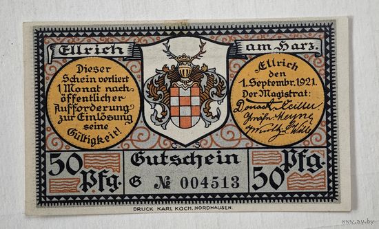 1921 год 50 пфеннигов  Германия
