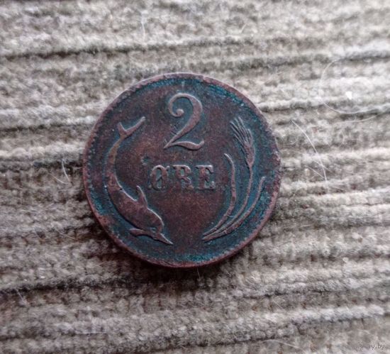 Werty71 Дания 2 эре 1874 Дельфин рыба