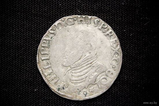 1/4 талера 1556-1598 г. Испания, Филипп II. Кабинетная патина!