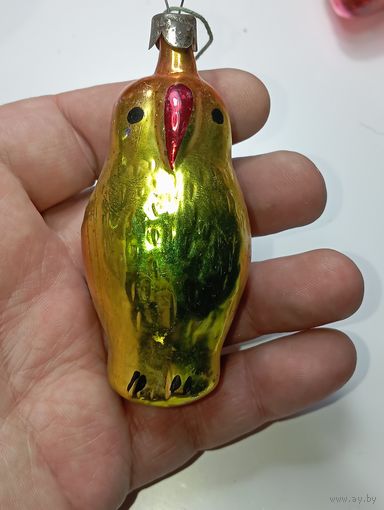 Ёлочная игрушка  -  Попугай . СССР  . Стекло .