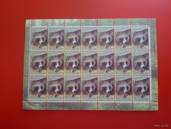 Беларусь. 2008. Стандарт. 10. Енотовидная собака. Цена за лист (См. описание)