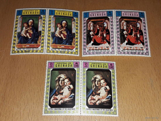 Гренада 1970 Живопись. Рождество. Мадонна. 3 чистые сцепки по 2 марки