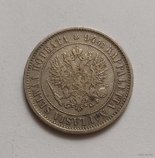 1 маркка 1874 года S. 868пр.,Николай II / Александр III / Александр II.Финская марка.Патина. Не чищена.
