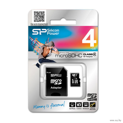 Карта памяти MicroSD Silicon Power 4GB Class4 + SD адапт. SP004GBSTH004V10-SP В НАЛИЧИИ!