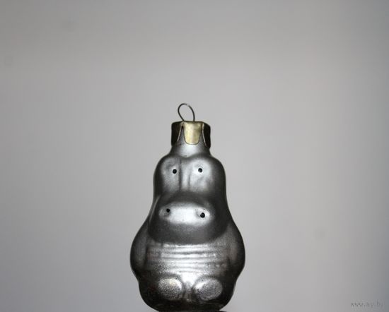 Новогодняя елочная игрушка, из СССР "Бегемотик", тонкое стекло.