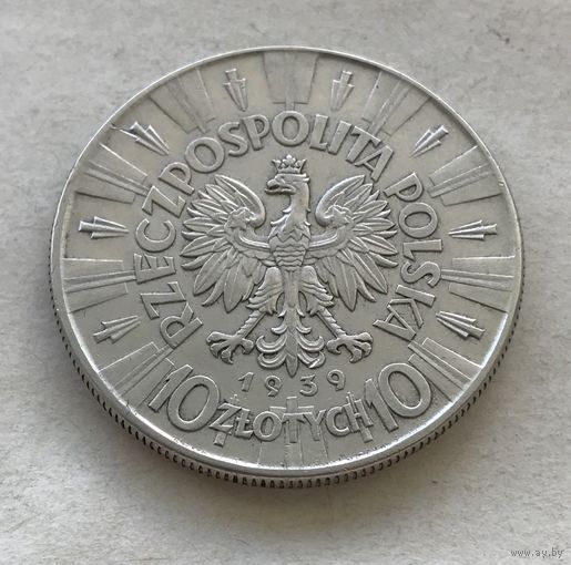 Польша Вторая республика 10 злотых 1939 - редкий год, состояние!