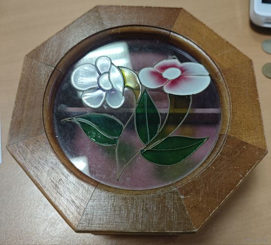 Шкатулка для украшений. Винтажная. Дерево-стекло. 14 см