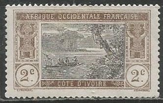 Кот д'Ивуар. Эбрис-лагуна. Каноэ. 1913г. Mi#42. Белая бумага.