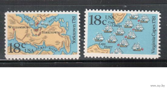 США-1981, (Мих.1511-1512) ,  **  ,Карта, Корабли (полная серия)(2)