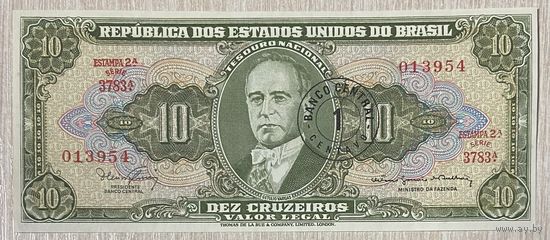 Банкнота Бразилия 10 крузейро 1953-1960 год - Жетулиу Варгас. НЕ БЫЛА В ОБОРОТЕ