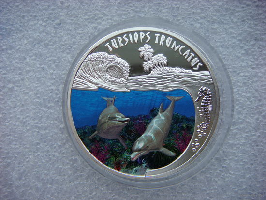 500 франков Руанда 2010. Дельфин. Дельфины. Серебро 999/1000. Сертификат