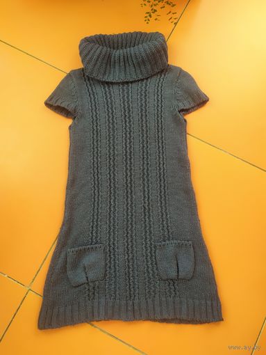 Вязаная теплая туника женская короткое платье
