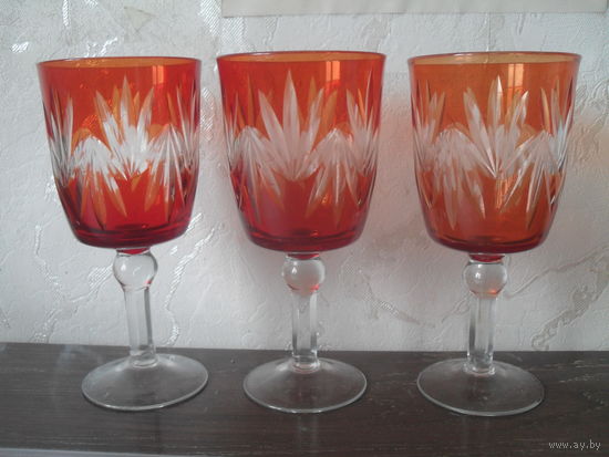 Бокал,фужер,хрусталь.3 шт.15.5Х7.5 см.Начало 50-х г.