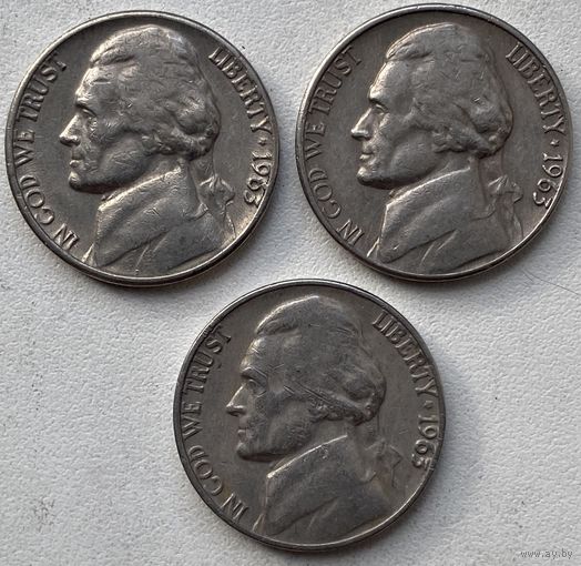 США 5 центов 1963 г. D + P. Цена за 1 шт.