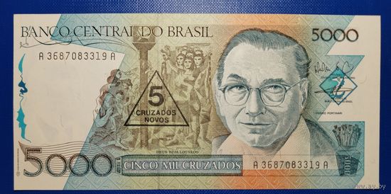 Бразилия 5 новых крузадо 1989 г. Р-217b