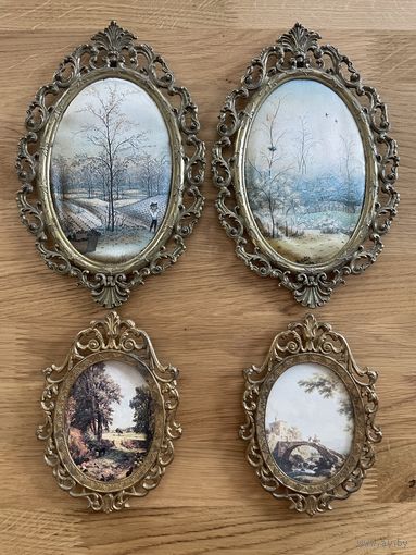 Миниатюрные картины в латунных рамках