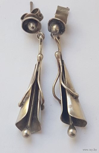 Серьги ретро, длина 3,6 см. Мельхиор. 60-70-е годы